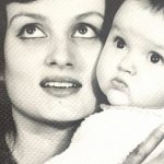Little Olya Polyakova with her mother