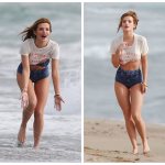 Thorne in short shorts on the beach